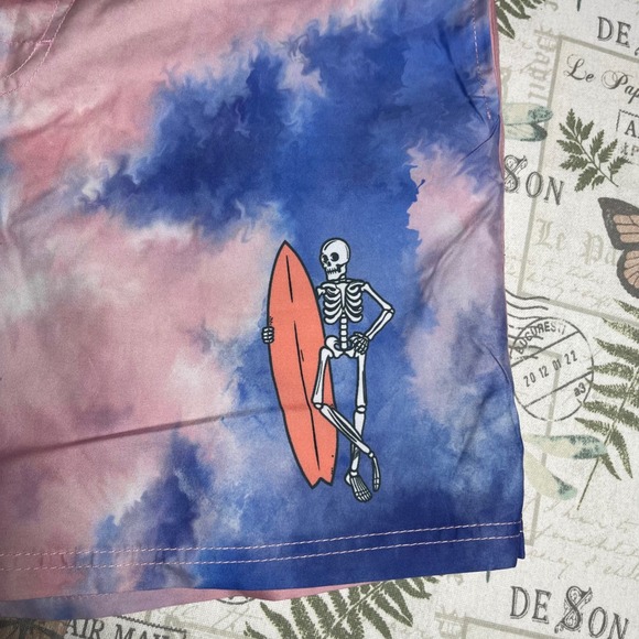 Chemistry Mens Swim Trunks Shorts Tie Dye Skeleton Surfing UPF 50 Large - Picture 2 of 8